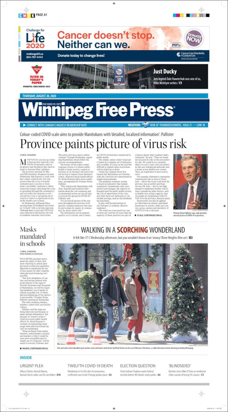 Portada de Winnipeg Free Press (Canada)