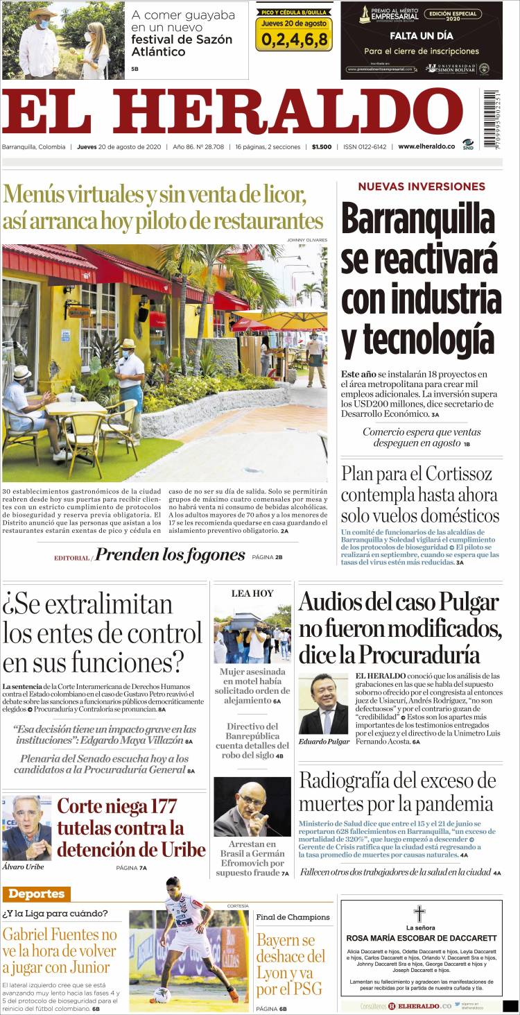 Portada de El Heraldo (Colombia)