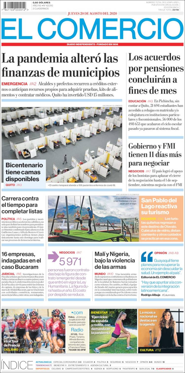 Portada de El Comercio (Ecuador)
