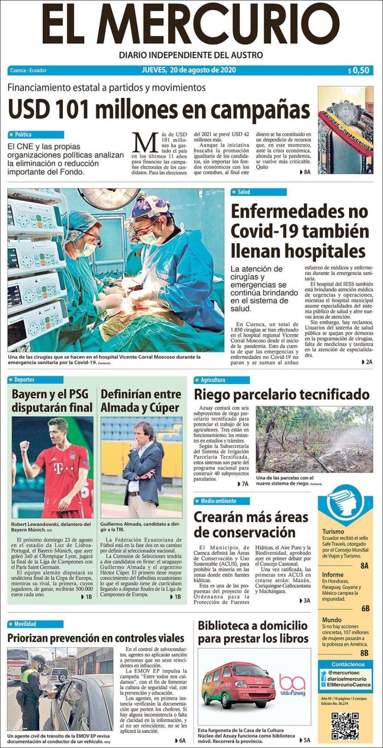 Portada de Diario El Mercurio (Ecuador)