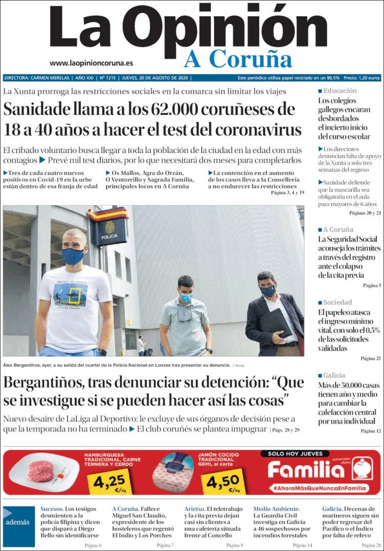 Portada de La Opinión de A Coruña (España)