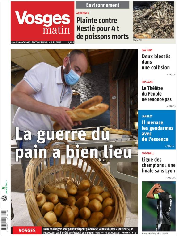 Portada de Vosges Matin (Francia)