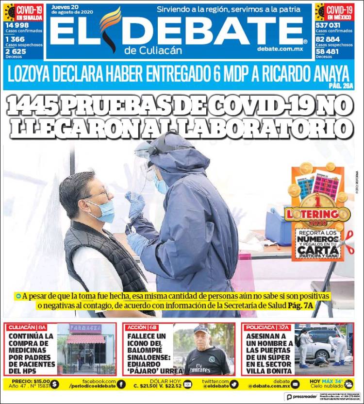 Portada de El Debate de Culiacán (Mexico)