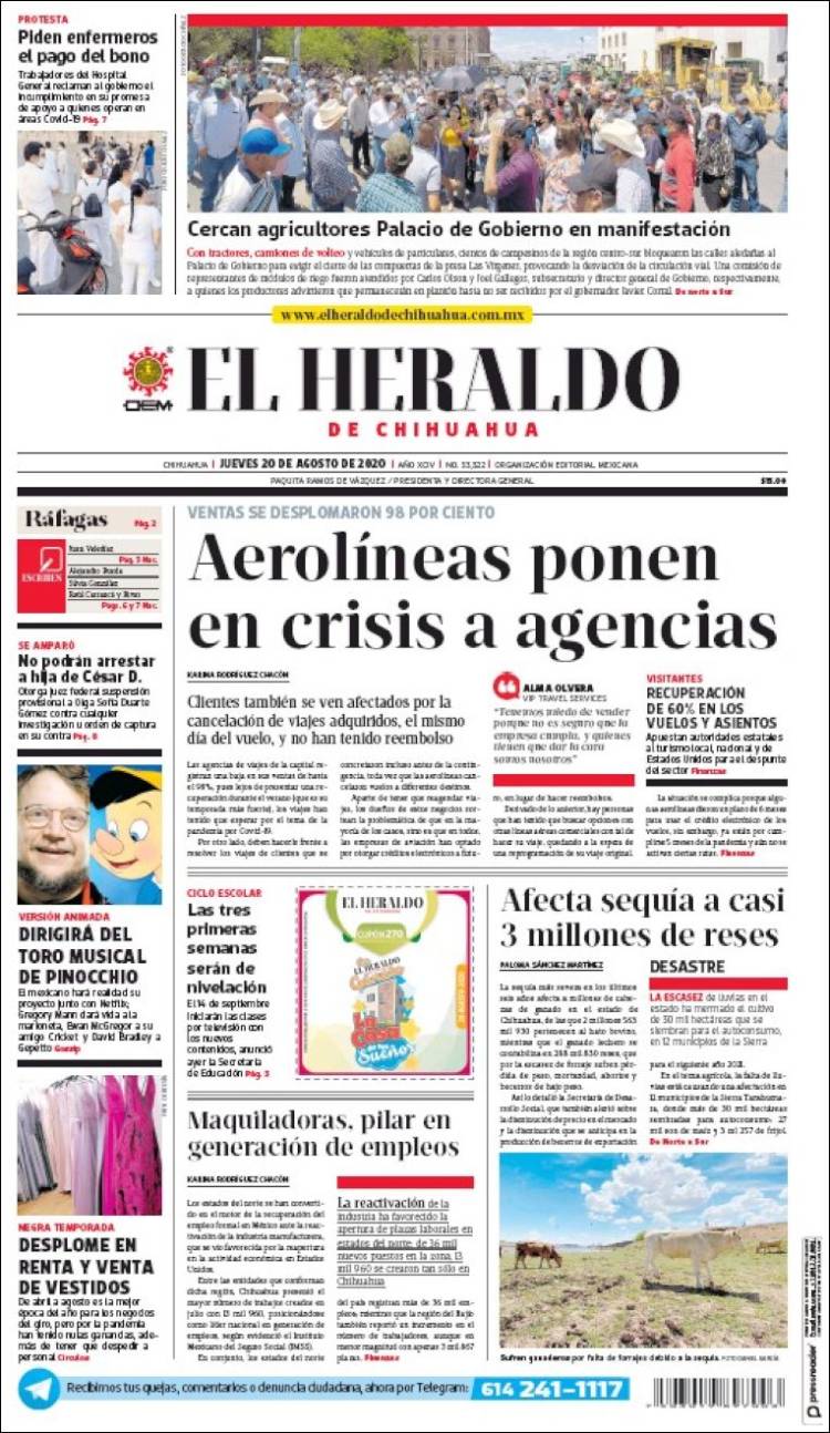 Portada de El Heraldo de Chihuahua (Mexico)