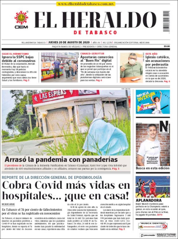 Portada de El Heraldo de Tabasco (Mexico)