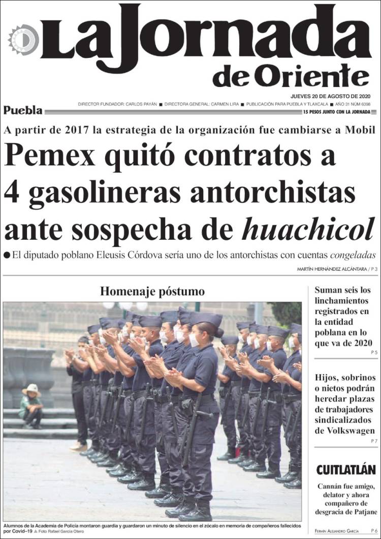 Portada de La Jornada de Oriente - Puebla (Mexico)