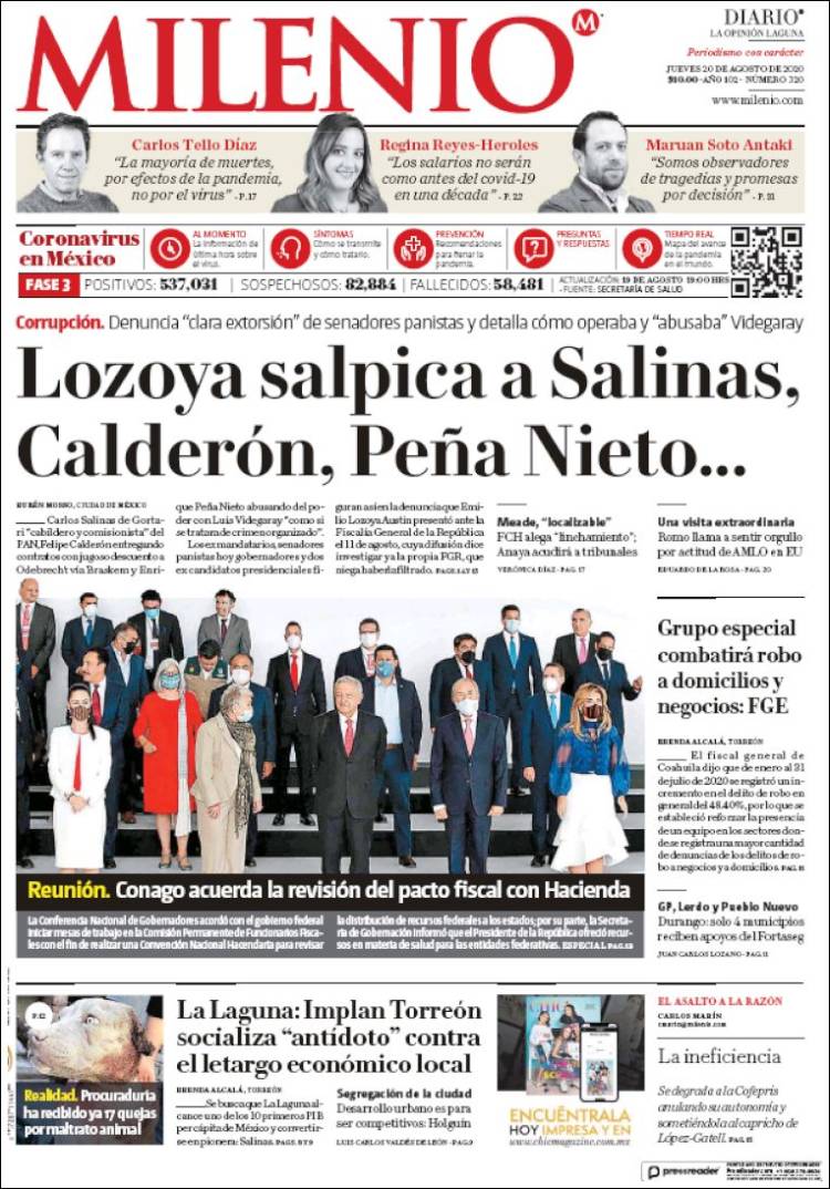 Portada de Milenio - Laguna (Mexico)