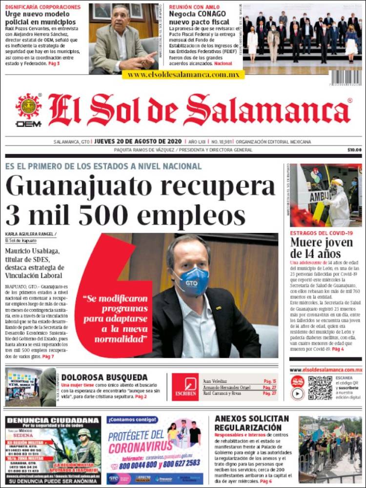 Portada de El Sol de Salamanca (Mexico)