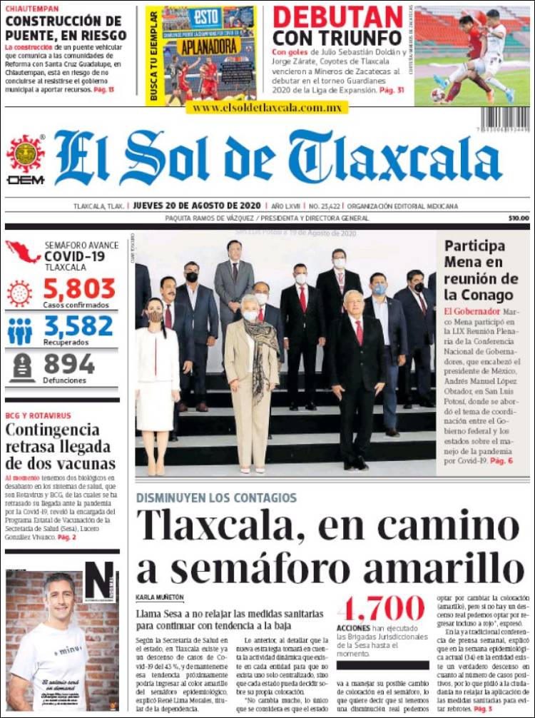 Portada de El Sol de Tlaxcala (Mexico)