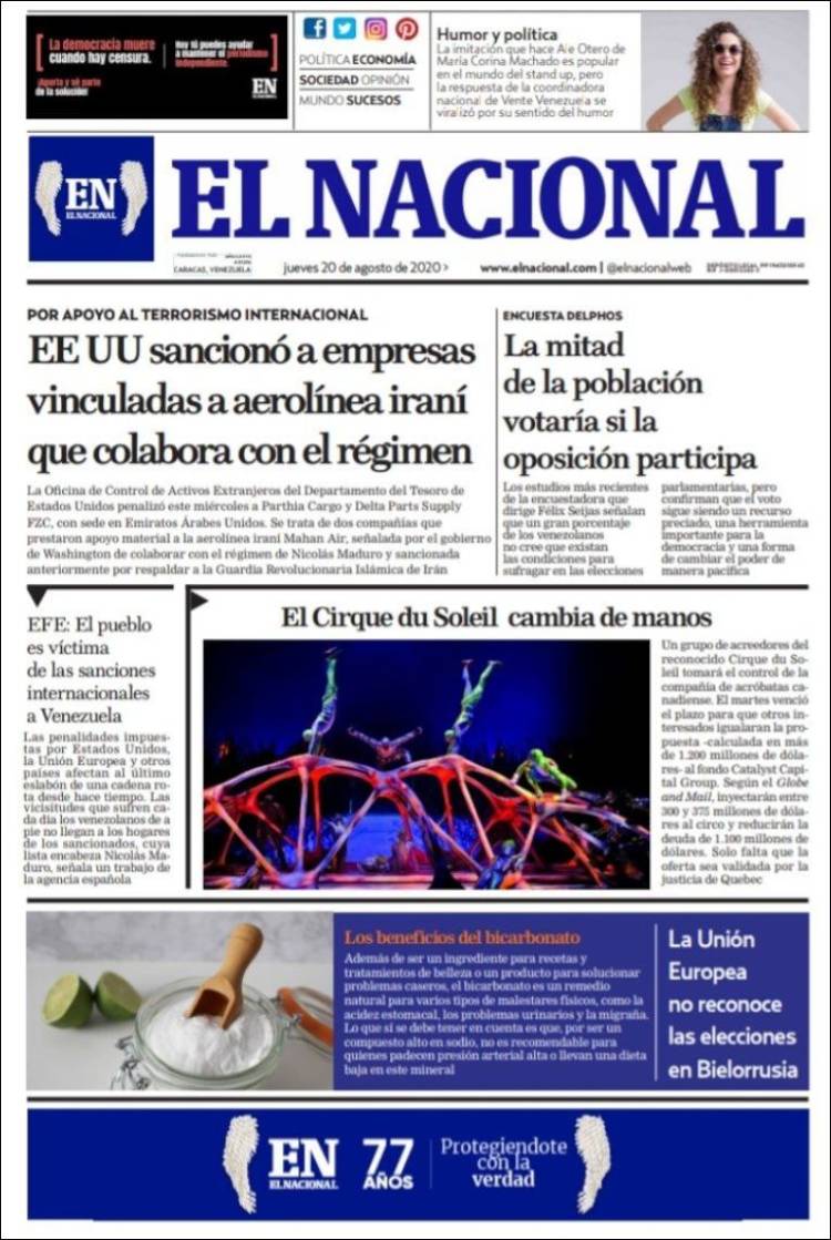 Portada de El Nacional (Venezuela)