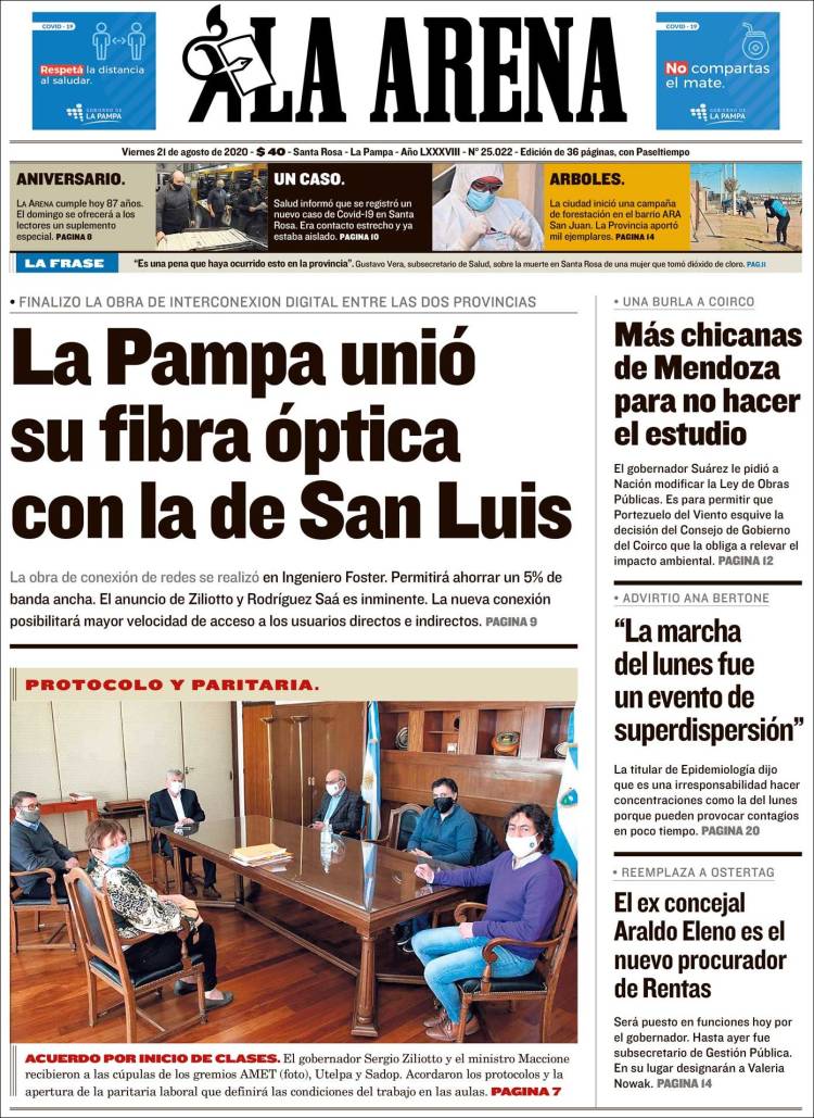 Portada de Diario La Arena (Argentina)