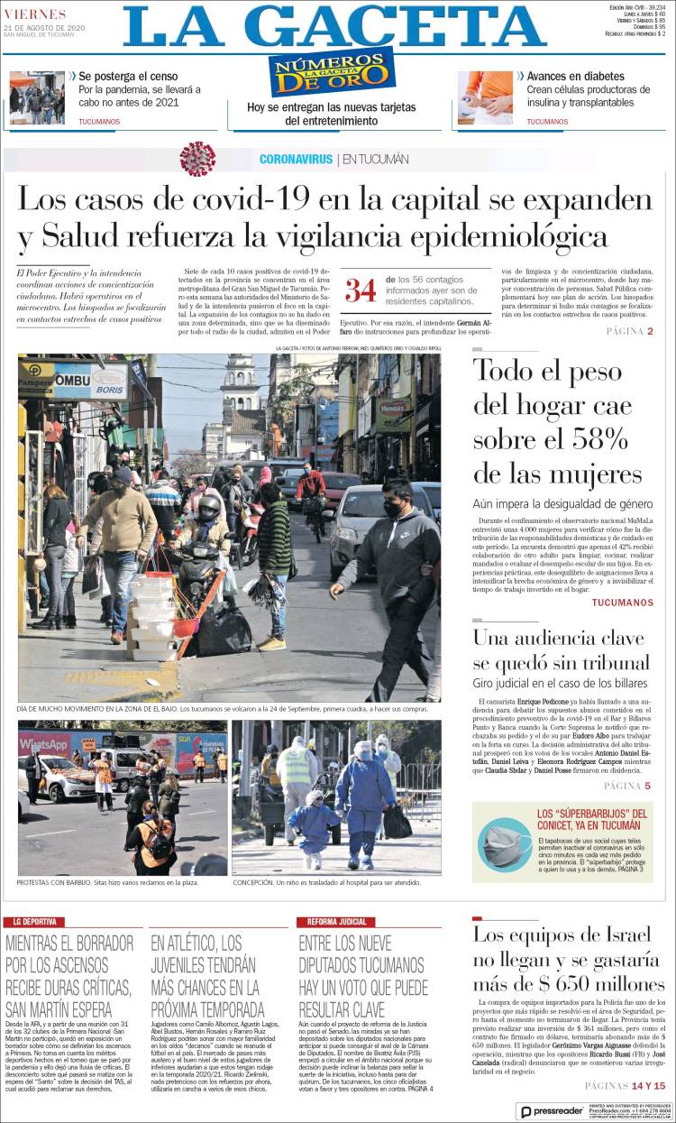 Portada de La Gaceta (Argentina)