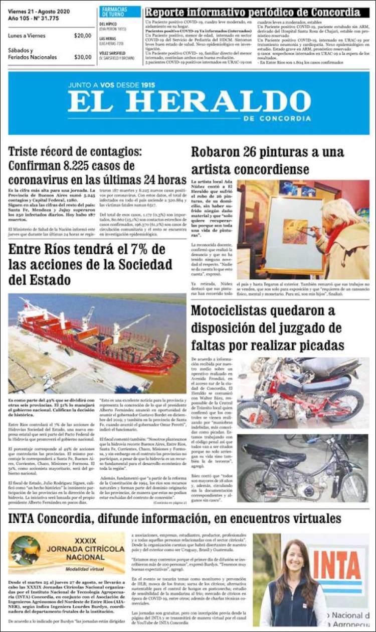 Portada de El Heraldo de Concordia (Argentina)
