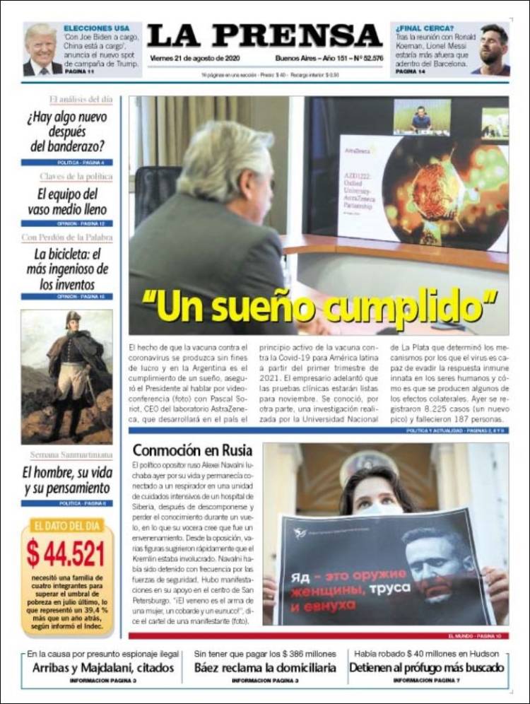 Portada de La Prensa (Argentina)