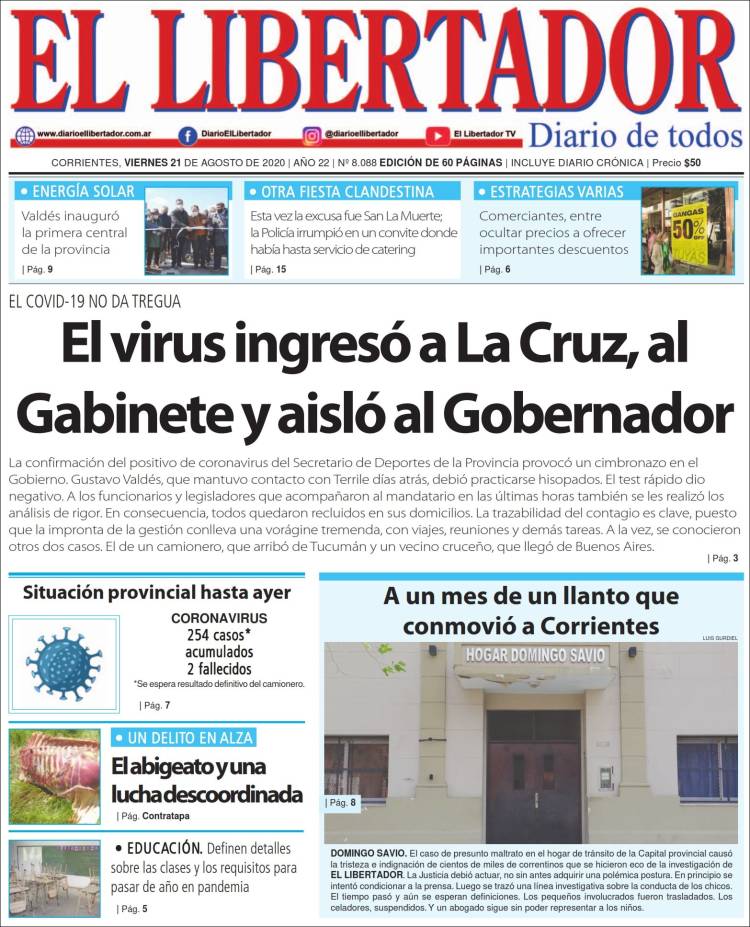 Portada de Diario El Libertador (Argentina)