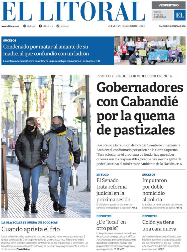 Portada de Diario El Litoral (Argentina)
