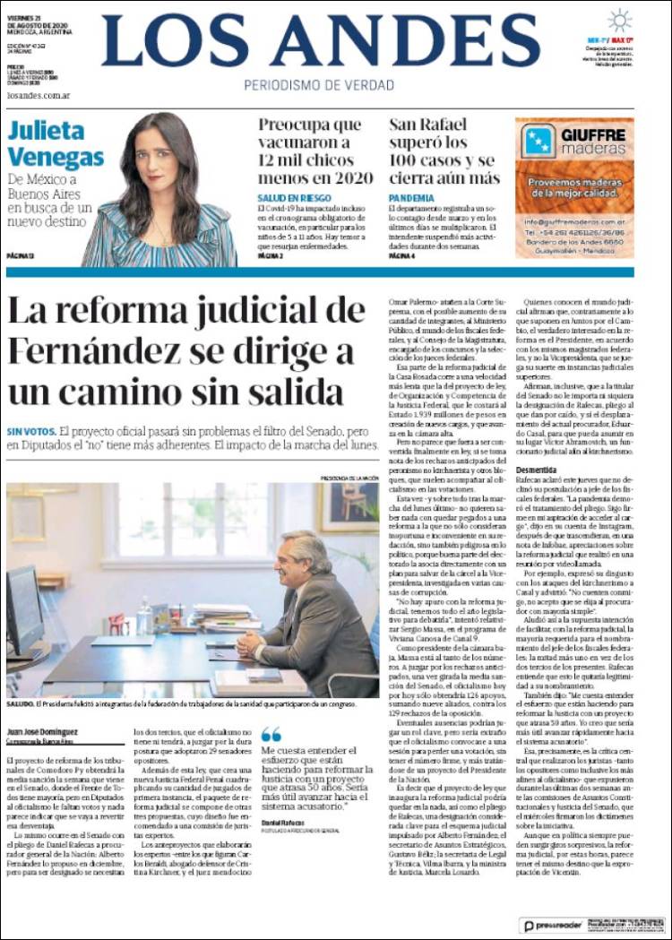 Portada de Los Andes - Mendoza (Argentina)