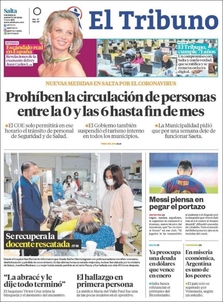 Portada de El Tribuno - Salta (Argentina)