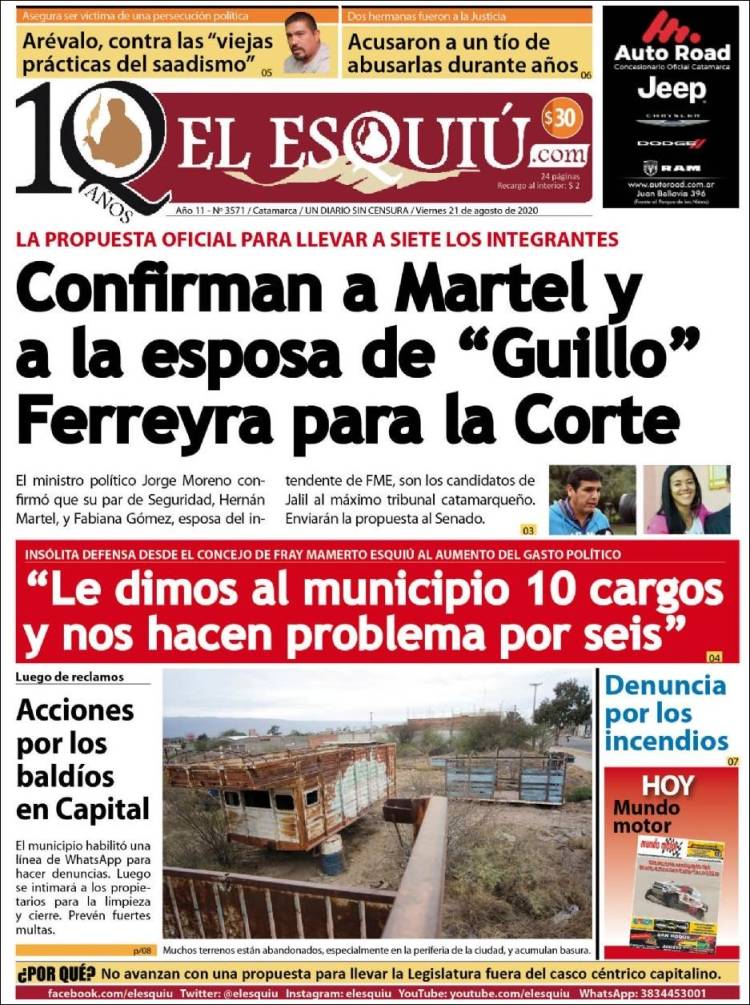 Portada de El Esquiu (Argentina)