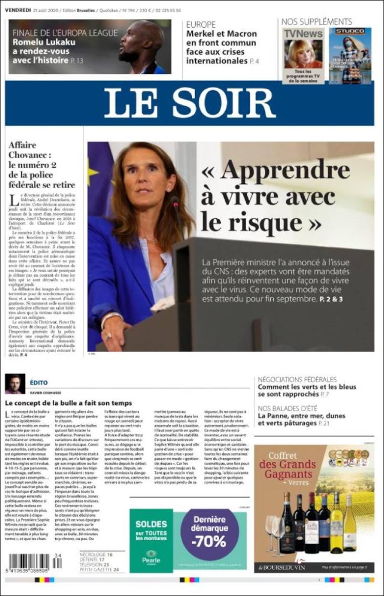 Portada de Le Soir (B&eacute;lgica)