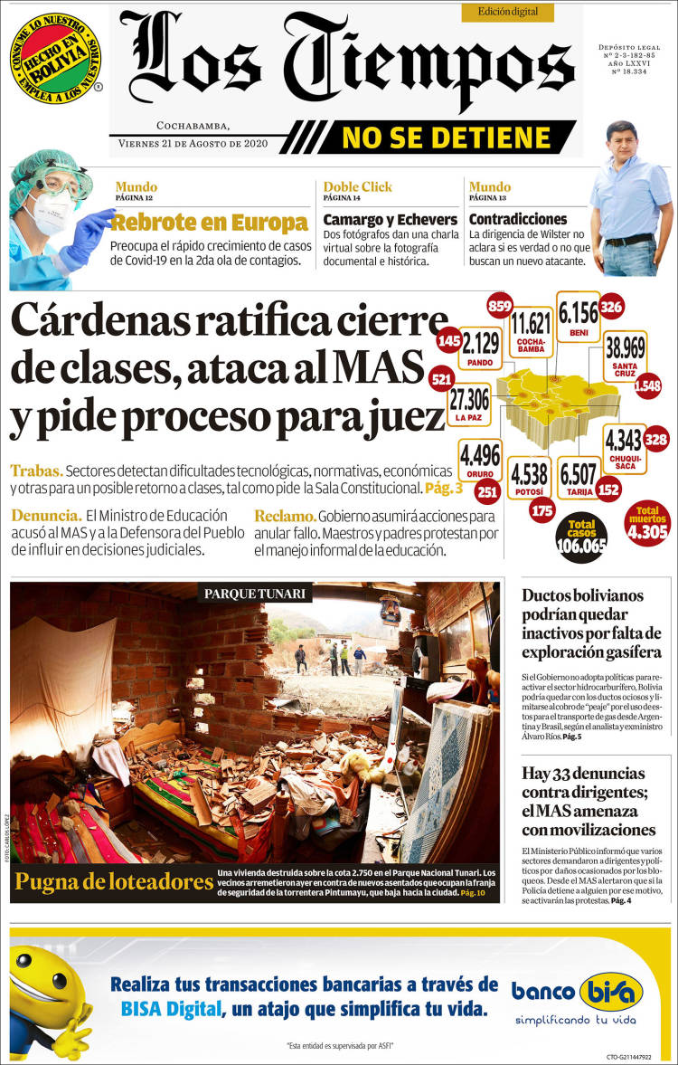 Portada de Los Tiempos (Bolivia)
