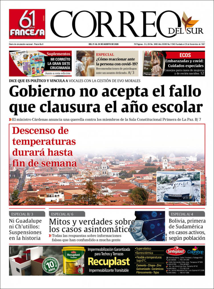 Portada de Correo Sur (Bolivia)