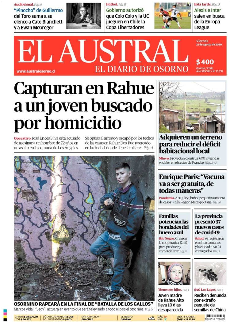 Portada de El Austral de Osorno (Chile)