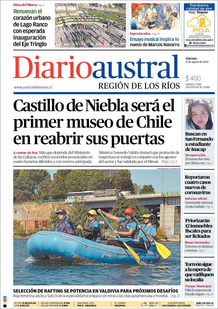 Portada de El Diario Austral de Valdivia (Chile)