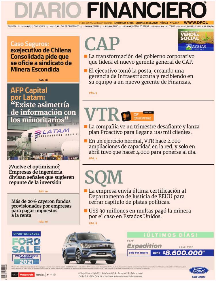 Portada de Diario Financiero (Chile)