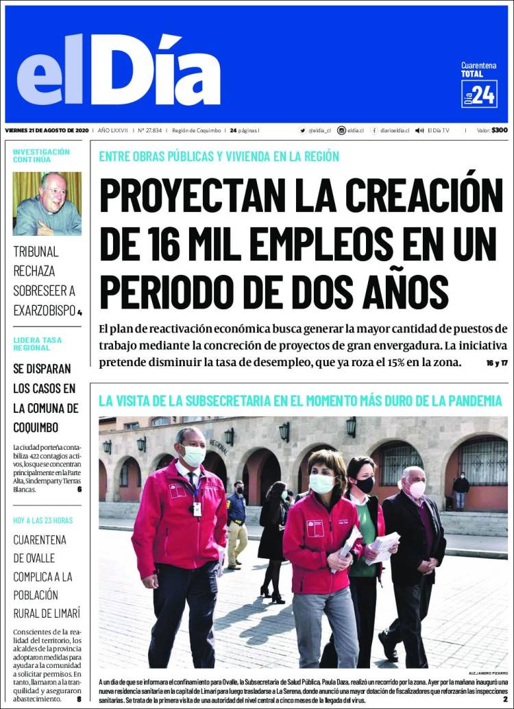 Portada de El Día (Chile)