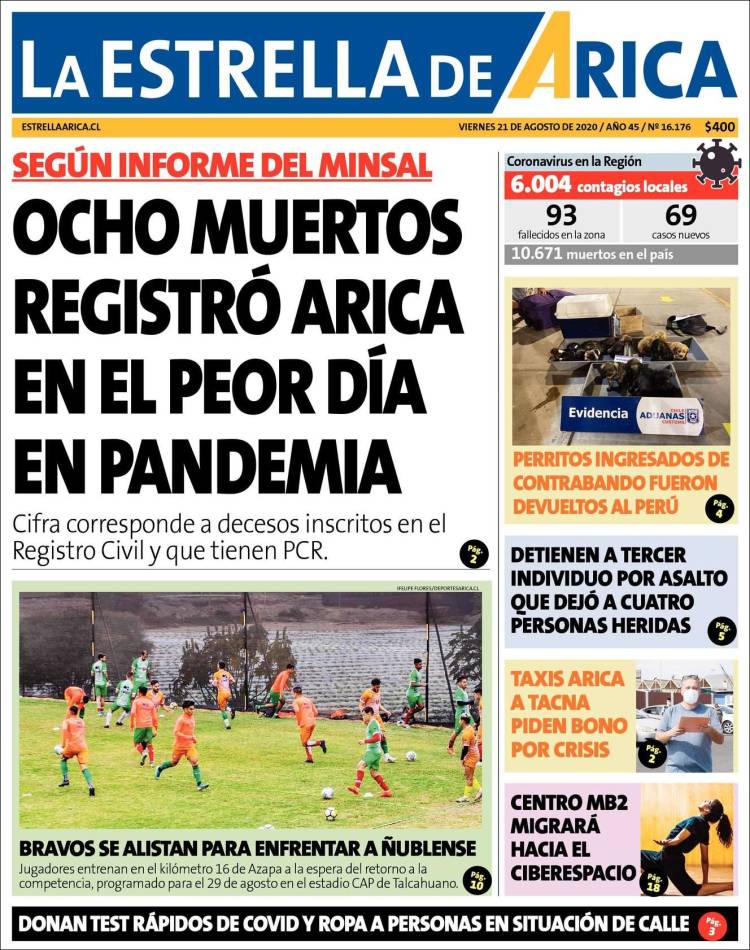 Portada de La Estrella de Arica (Chile)