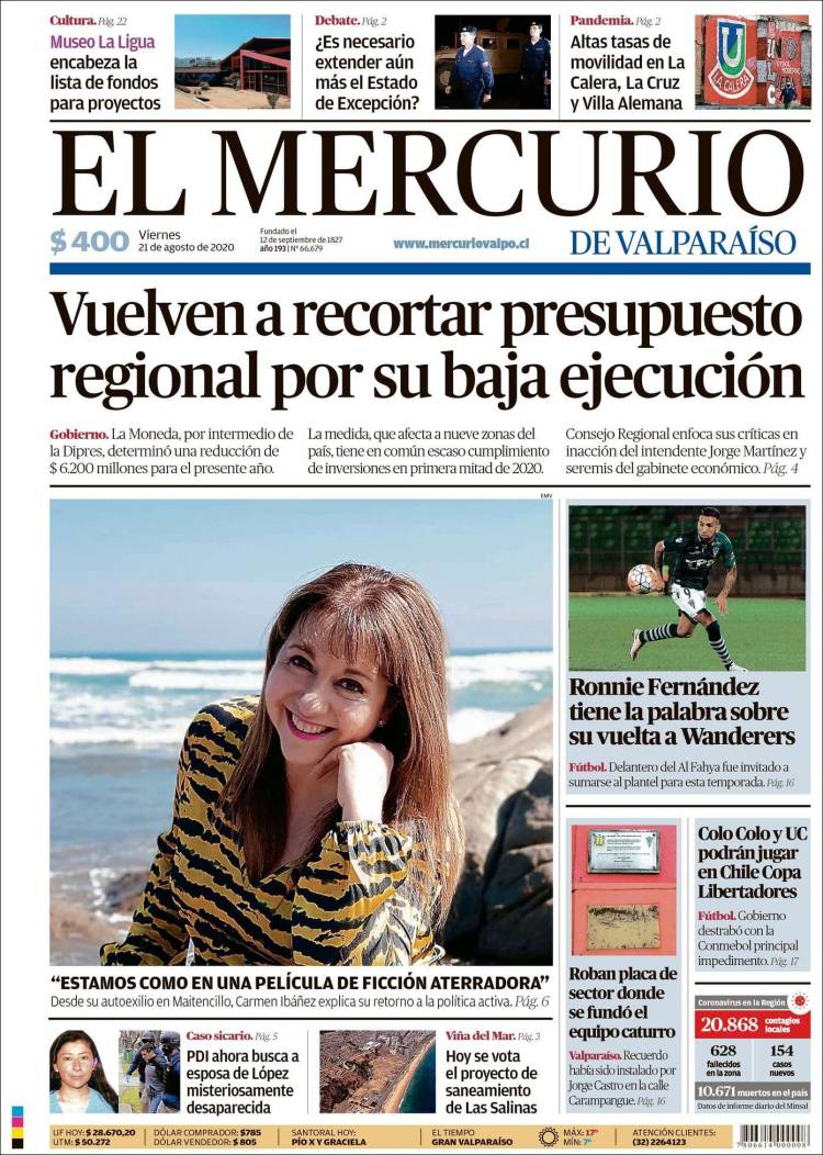Portada de Mercurio de Valparaiso (Chile)