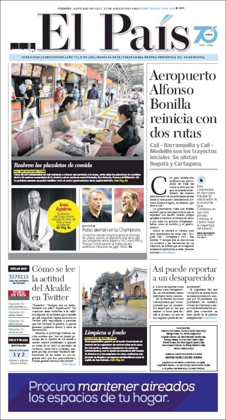 Portada de El País - Cali (Colombia)