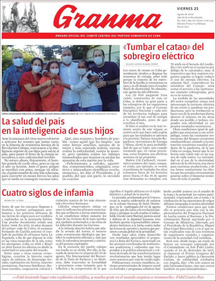 Portada de Granma (Cuba)