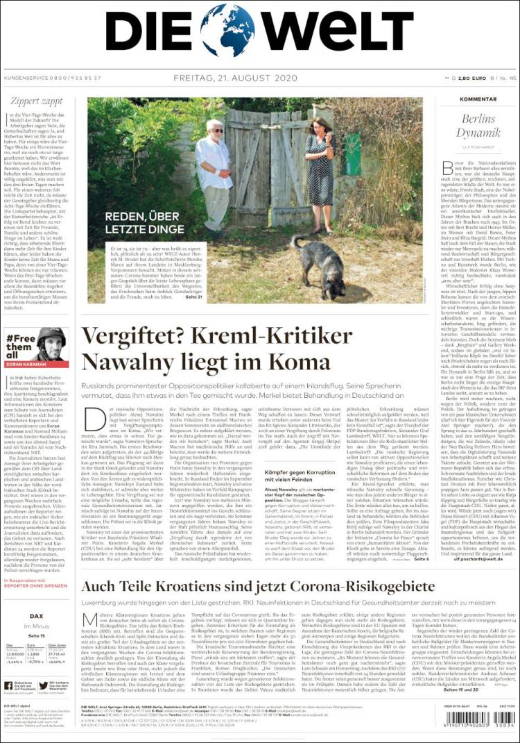 Portada de Die Welt (Alemania)