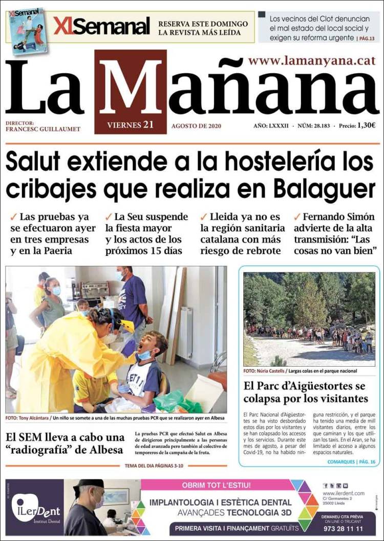 Portada de La Mañana - Diari de Ponent (Espa&ntilde;a)