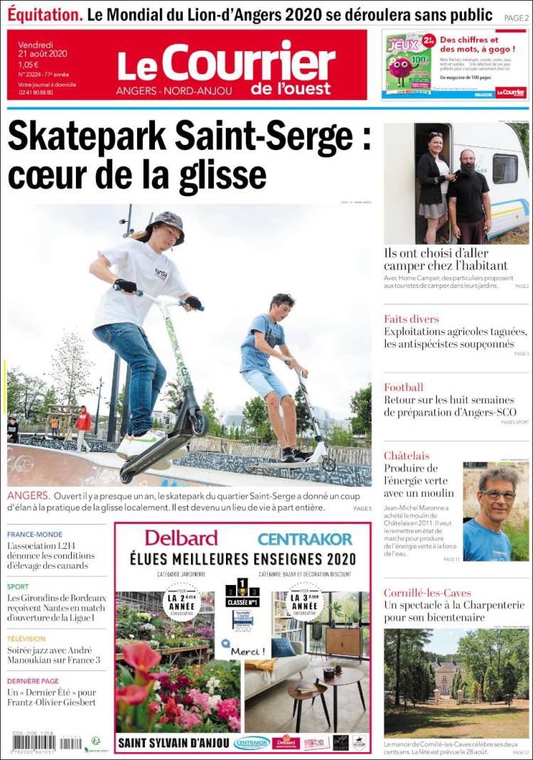 Portada de Le Courrier de l'Ouest (Francia)