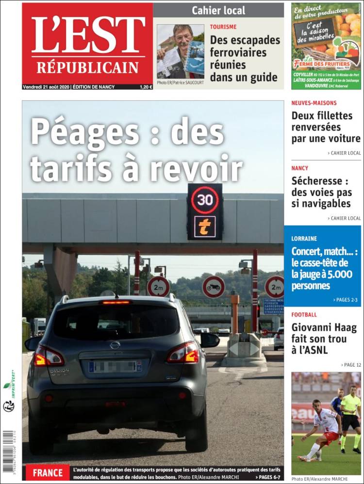 Portada de L'Est Republicain (Francia)