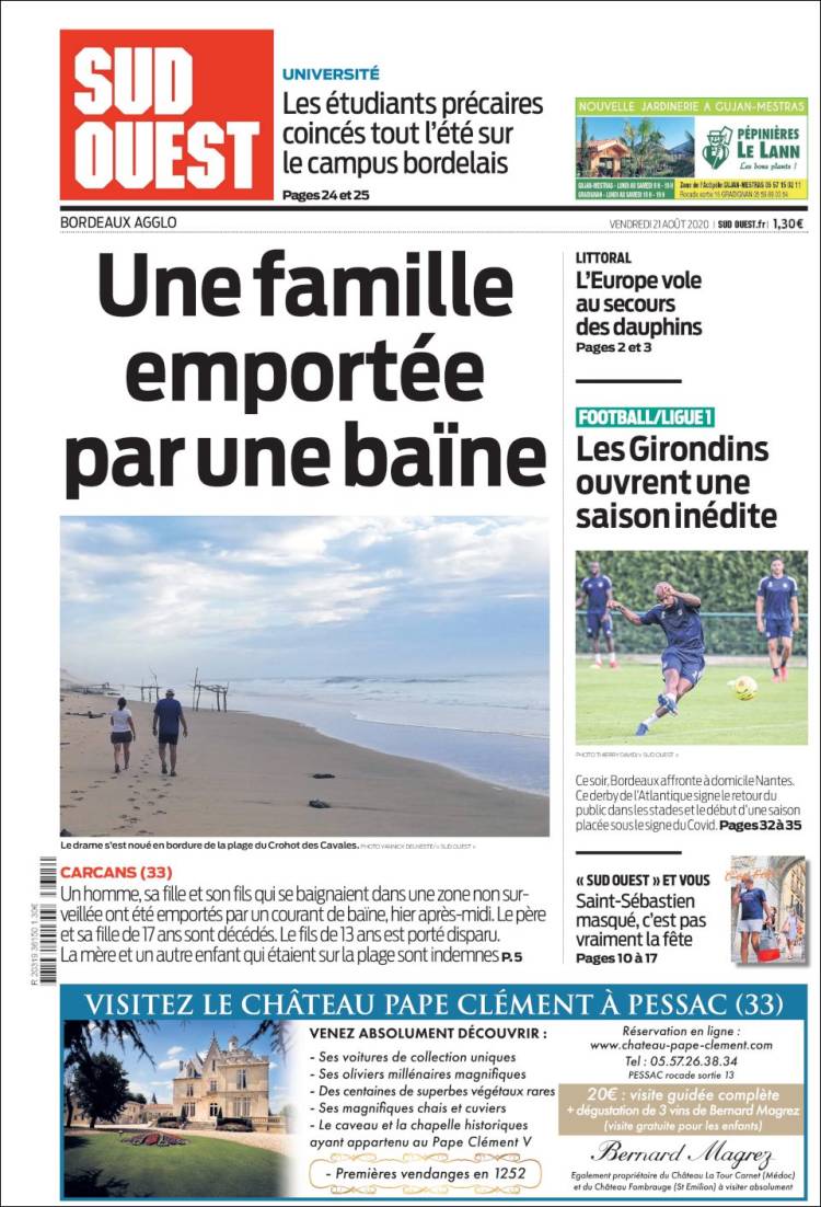 Portada de Sud Ouest (Francia)