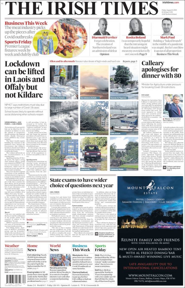 Portada de Irish Times (Irlanda)