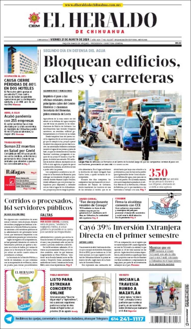 Portada de El Heraldo de Chihuahua (M&eacute;xico)