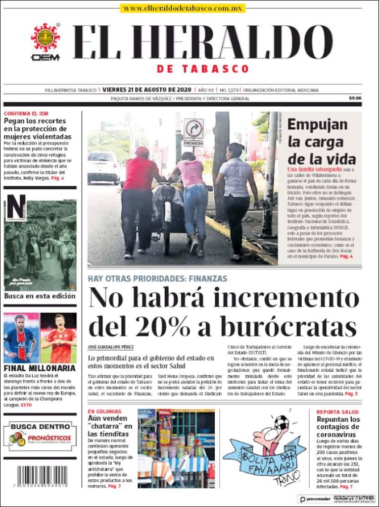 Portada de El Heraldo de Tabasco (M&eacute;xico)