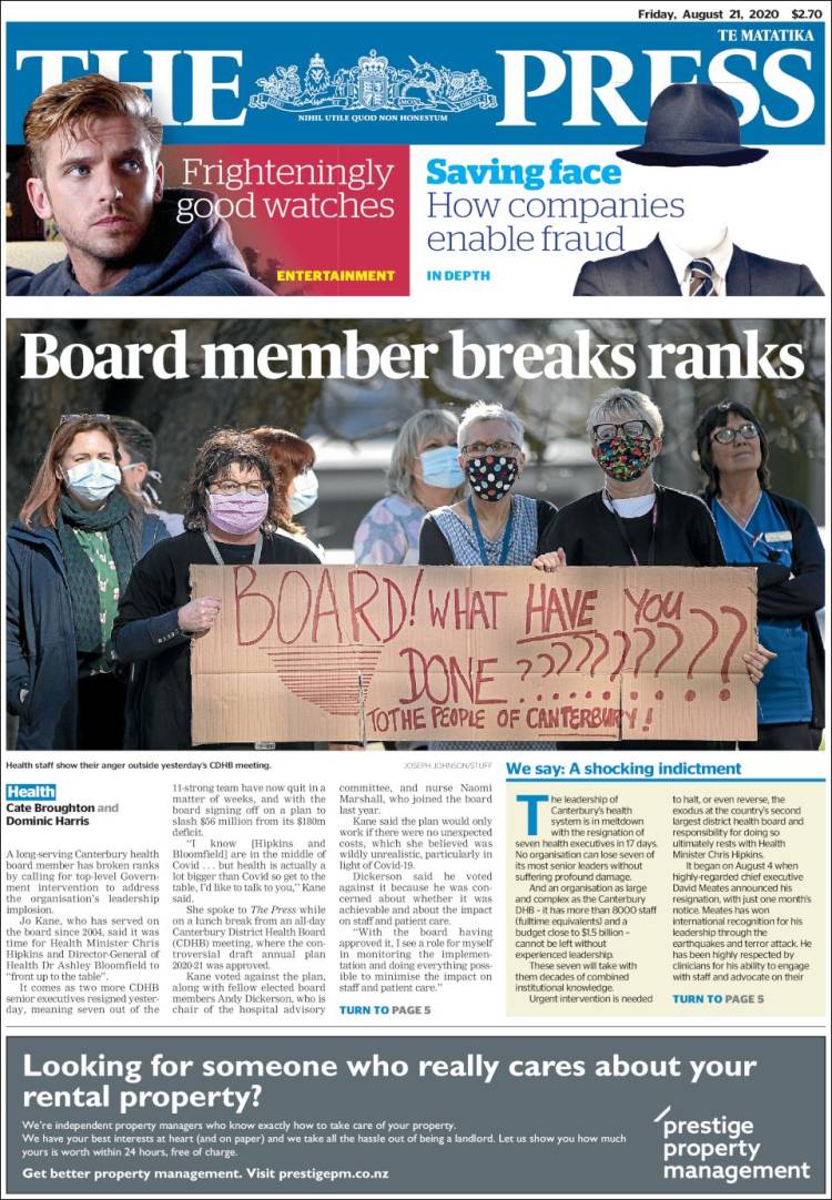 Portada de The Press (Nueva Zelanda)