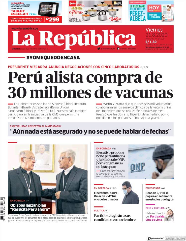 Portada de La Republica (Perú)