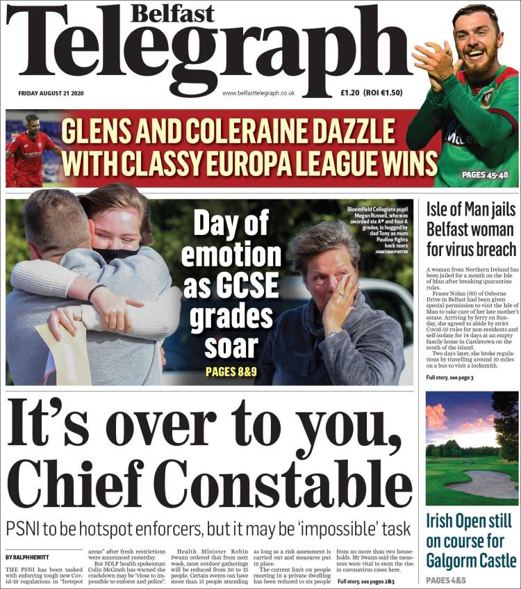 Portada de Belfast Telegraph (Reino Unido)