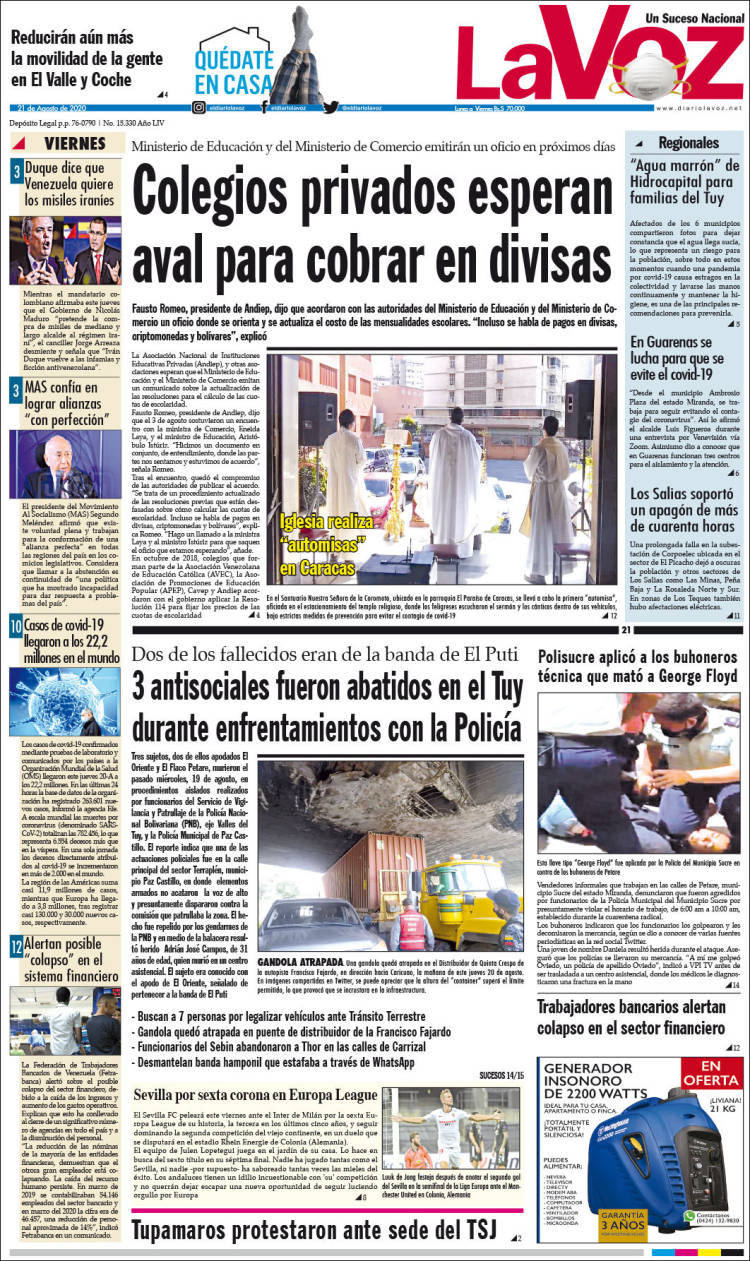 Portada de Diario La Voz (Venezuela)