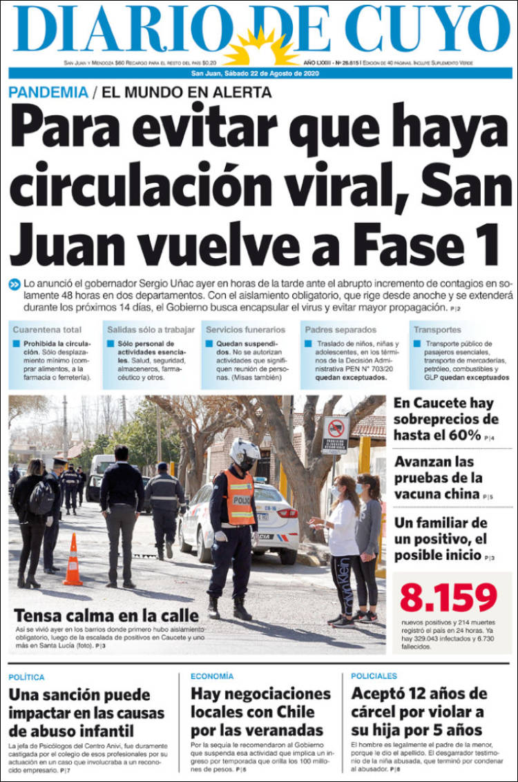 Portada de Diario de Cuyo (Argentina)