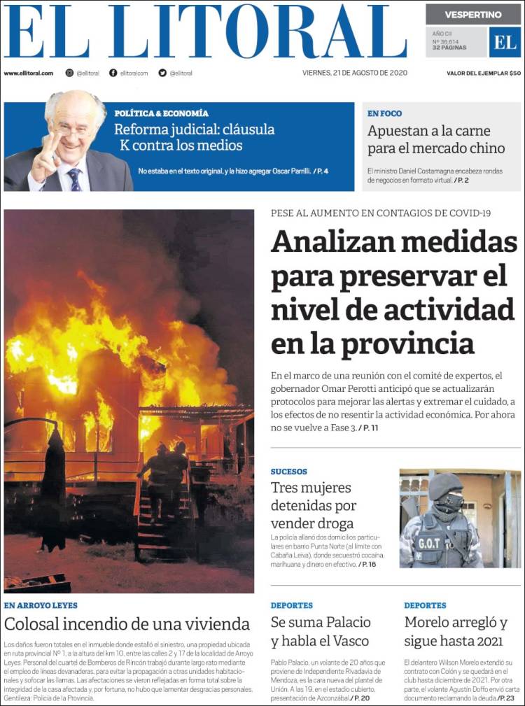 Portada de Diario El Litoral (Argentina)
