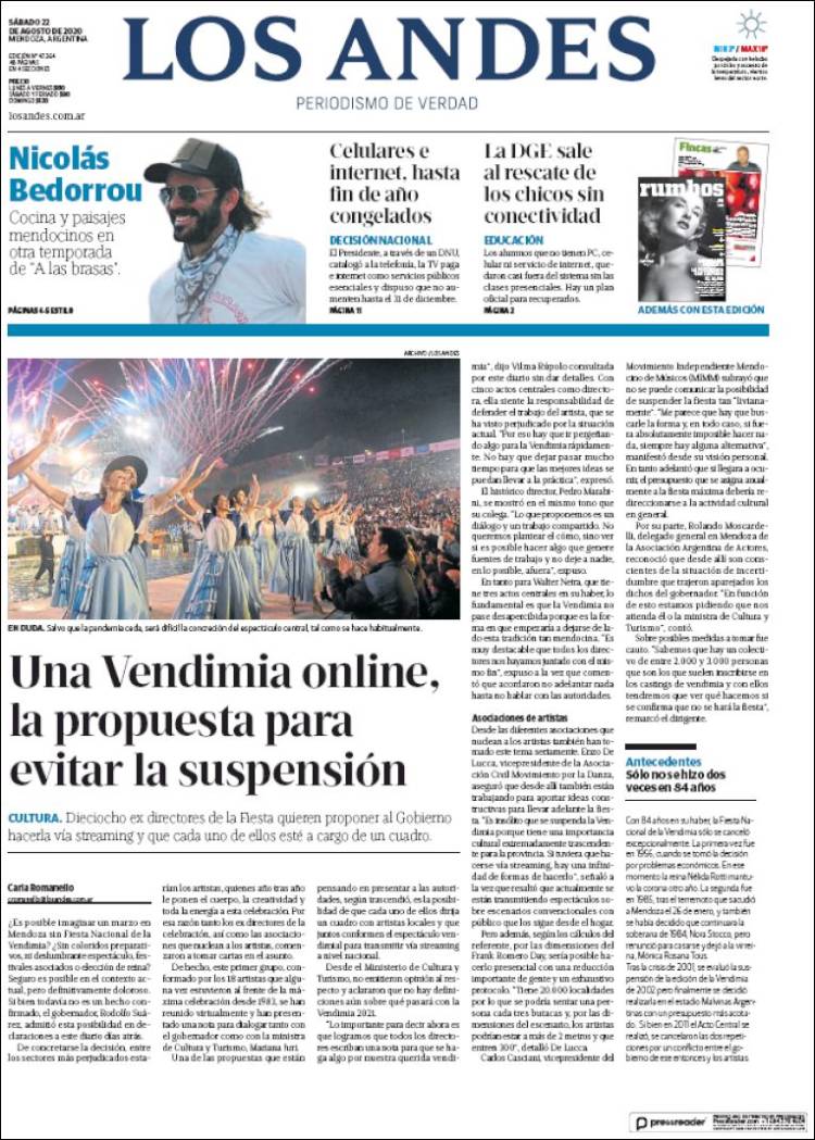 Portada de Los Andes - Mendoza (Argentina)