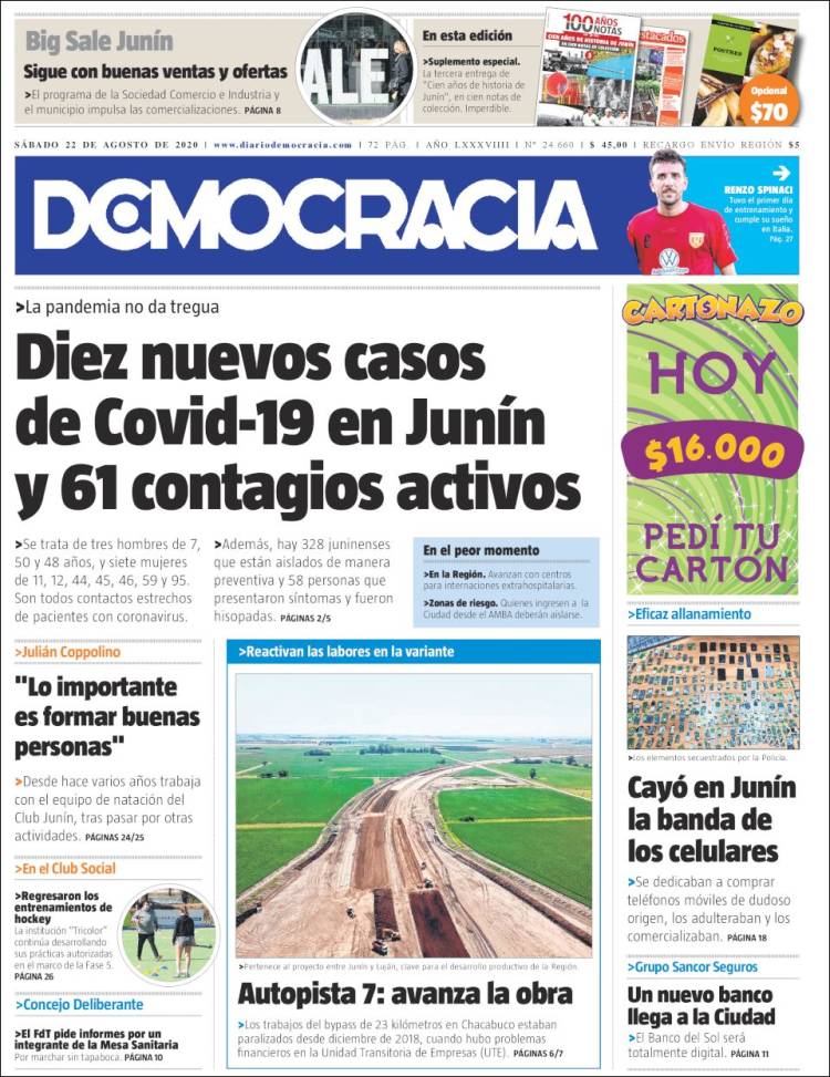 Portada de Diario Democracia (Argentina)